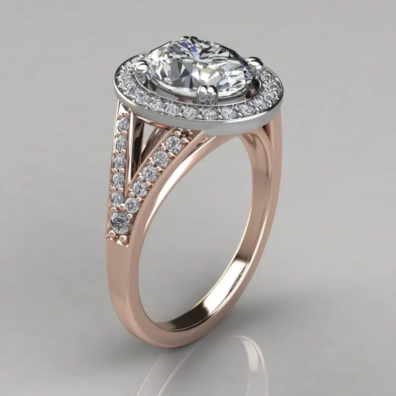 Oval Cut Floating Halo Moissanite Engagement Ring