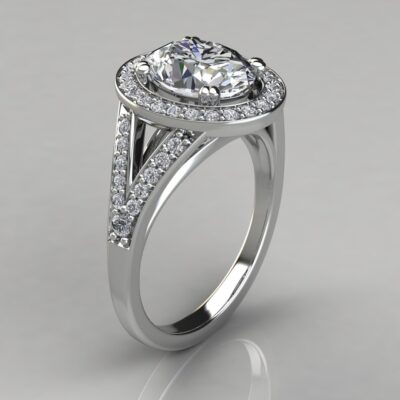 Oval Cut Floating Halo Moissanite Engagement Ring