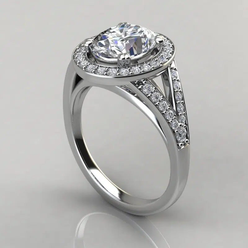 Oval Cut Floating Halo Moissanite Engagement Ring