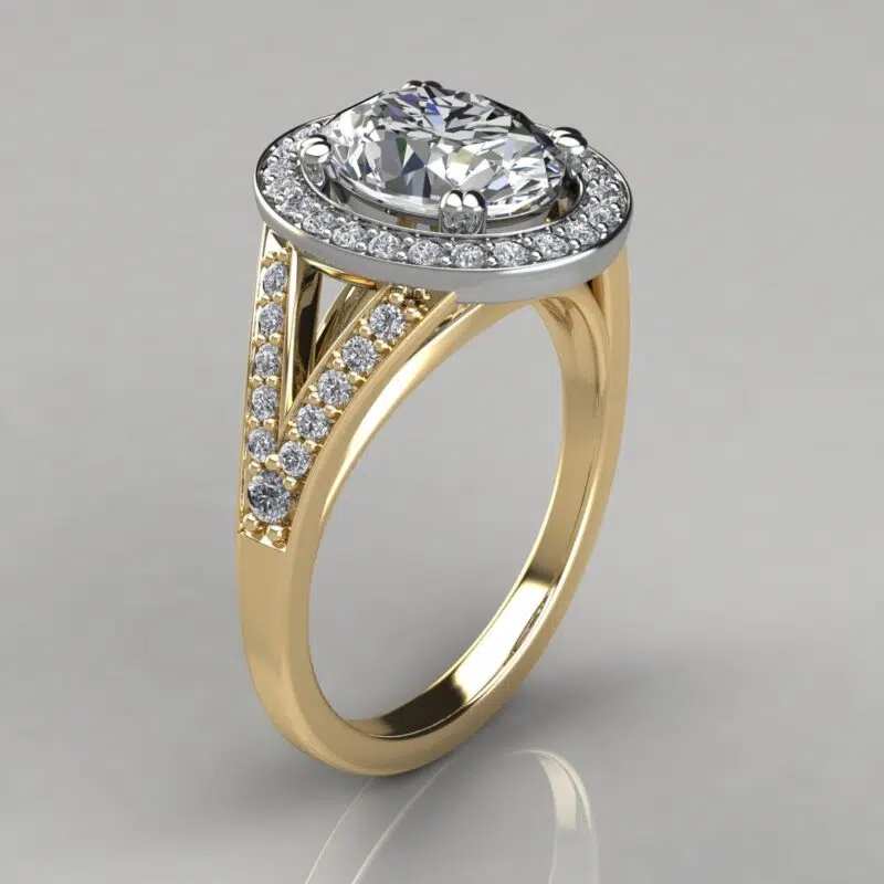 Oval Cut Floating Halo Moissanite Engagement Ring
