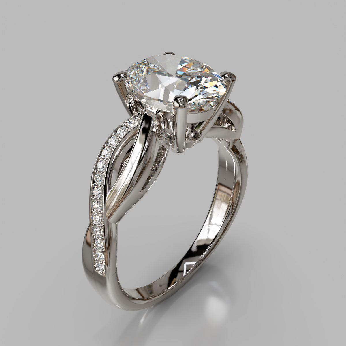 Twist Cathedral Oval Cut Moissanite Engagement Ring