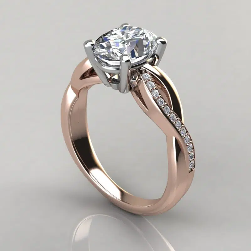 Twist Cathedral Oval Cut Moissanite Engagement Ring
