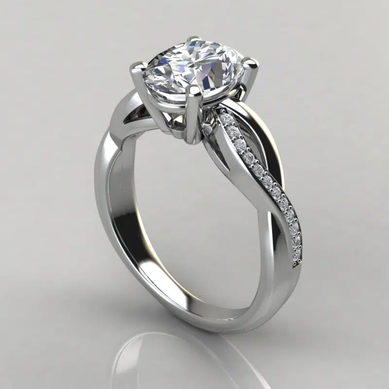 Twist Cathedral Oval Cut Moissanite Engagement Ring