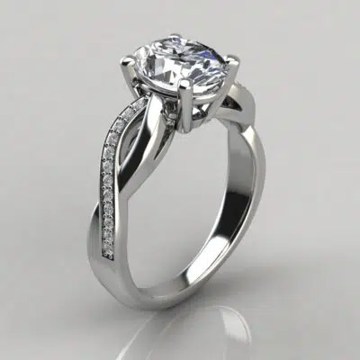 Twist Cathedral Oval Cut Moissanite Engagement Ring