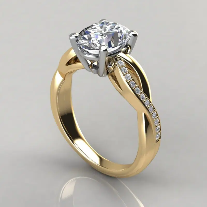 Twist Cathedral Oval Cut Moissanite Engagement Ring