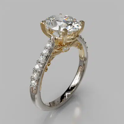 Two-Tone Engraved Oval Cut Moissanite Engagement Ring Two-Tone Engraved Oval Cut Moissanite Engagement Ring