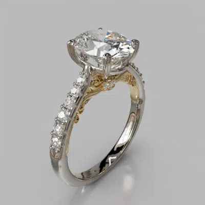 Two-Tone Engraved Oval Cut Moissanite Engagement Ring Two-Tone Engraved Oval Cut Moissanite Engagement Ring