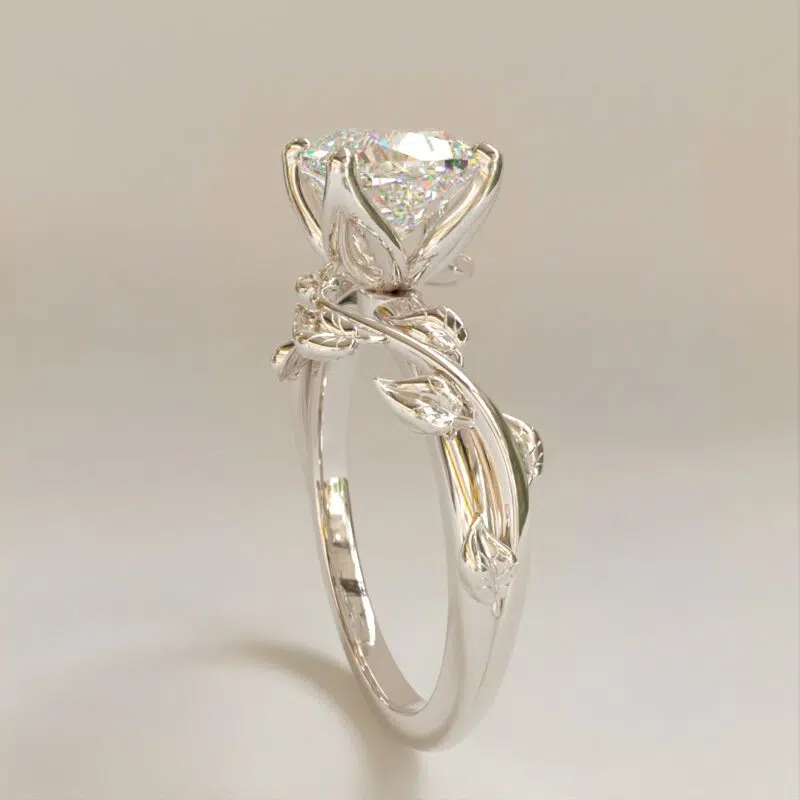 Custom Design Vine Cushion Cut Moissanite Engagement Ring