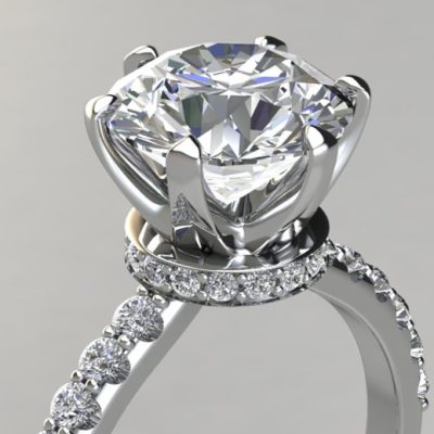 2.5 Carat Six Prong Round Cut Hidden Halo Moissanite Engagement Ring