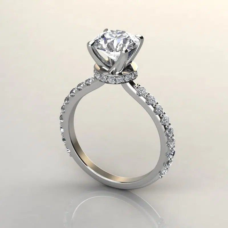 1.75 Carat Four Prong Round Cut Hidden Halo Moissanite Engagement Ring