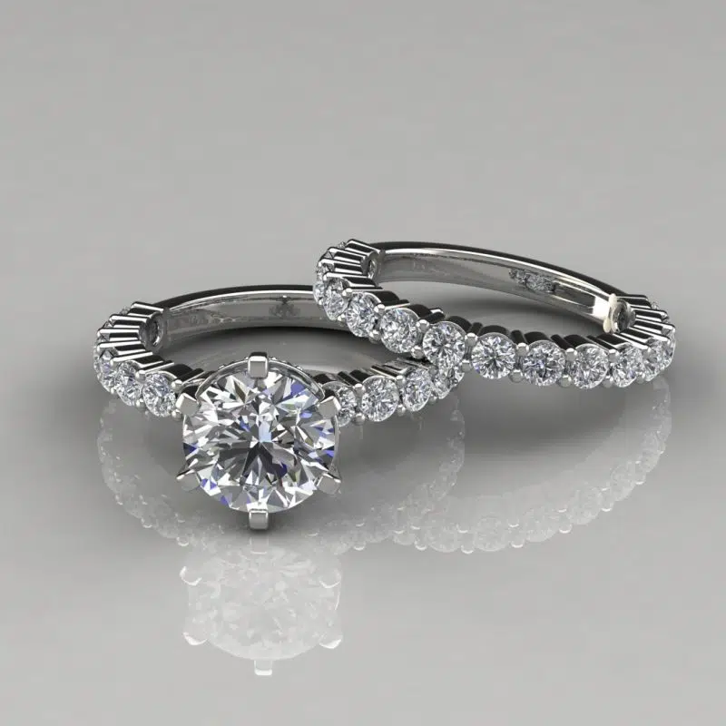 Shared Prong Halo Moissanite Bridal Set