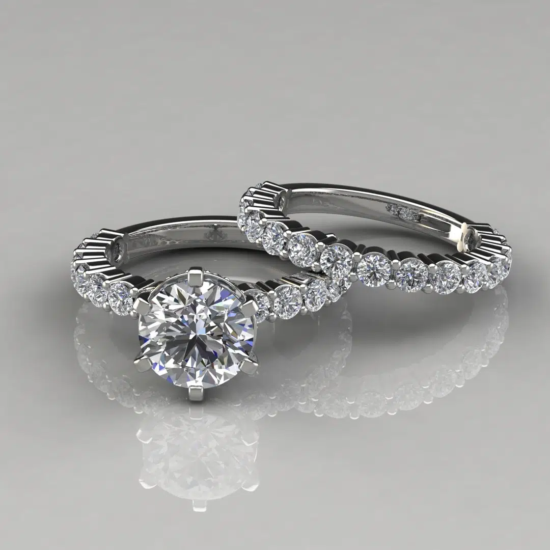 Shared Prong Halo Moissanite Bridal Set