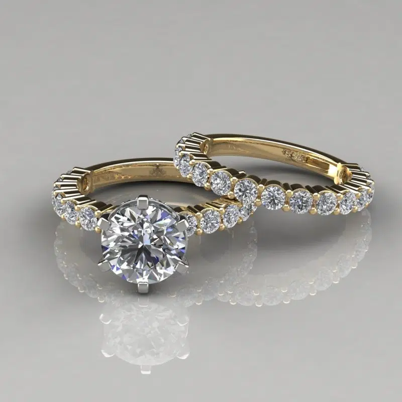 Shared Prong Halo Moissanite Bridal Set