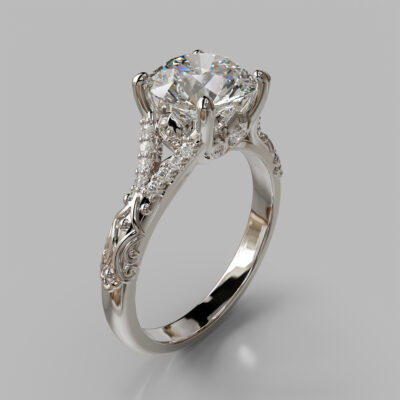 Vintage Inspired Round Cut Moissanite Engagement Ring