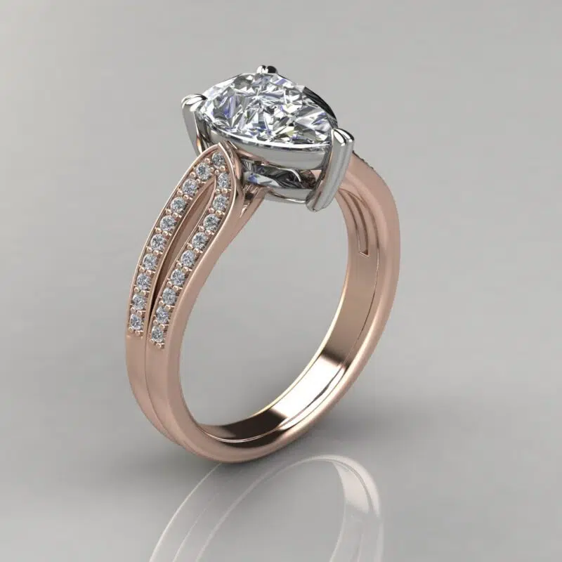Split Shank Shared Prong Pear Cut Moissanite Engagement Ring
