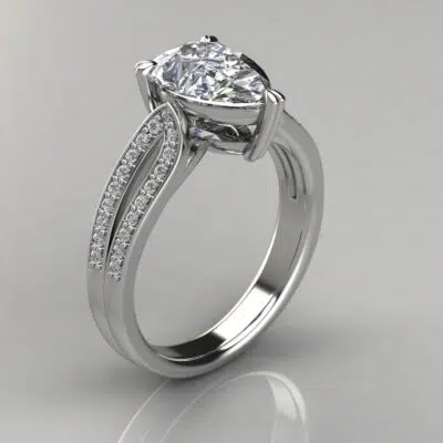 Split Shank Shared Prong Pear Cut Moissanite Engagement Ring