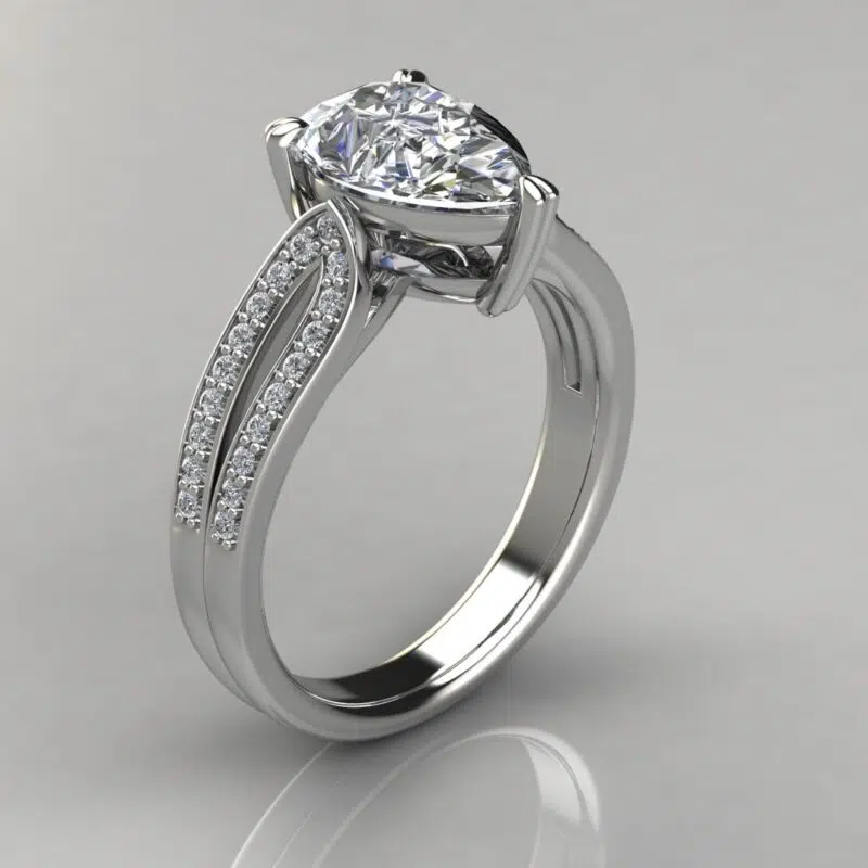 Split Shank Shared Prong Pear Cut Moissanite Engagement Ring