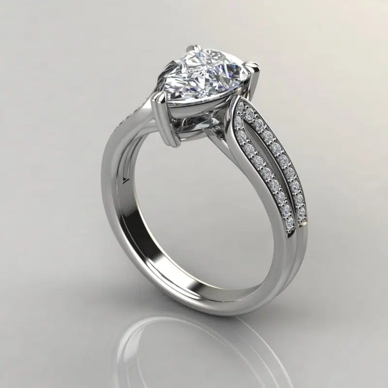 Split Shank Shared Prong Pear Cut Moissanite Engagement Ring