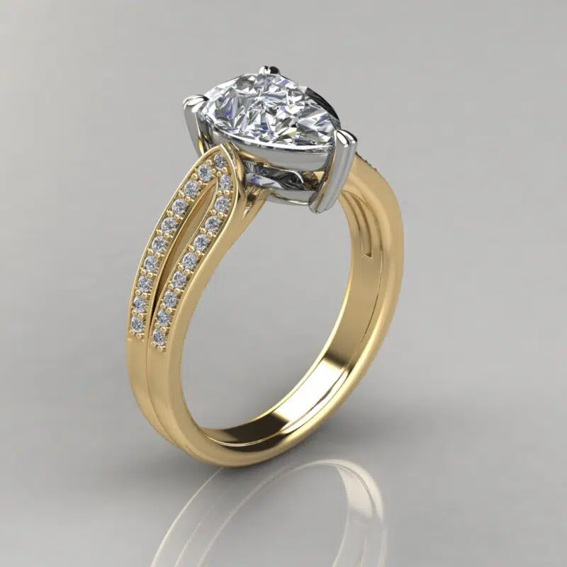 Split Shank Shared Prong Pear Cut Moissanite Engagement Ring
