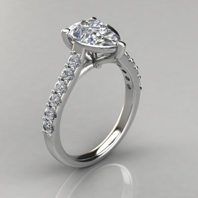 Pear Shaped Shared Prong Moissanite Engagement Ring