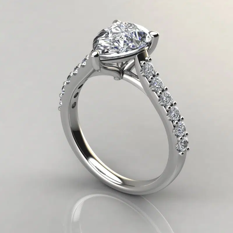 Pear Shaped Shared Prong Moissanite Engagement Ring