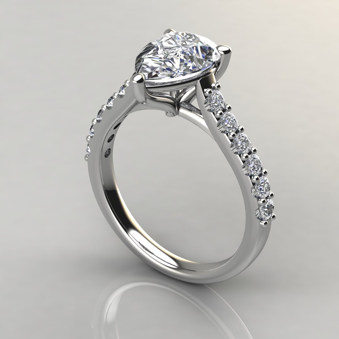 Pear Shaped Shared Prong Moissanite Engagement Ring | Forever Moissanite
