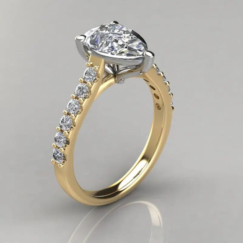 Pear Shaped Shared Prong Moissanite Engagement Ring