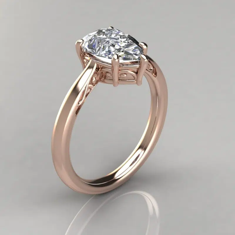 Vintage Inspired Solitaire Pear Cut Moissanite Engagement Ring