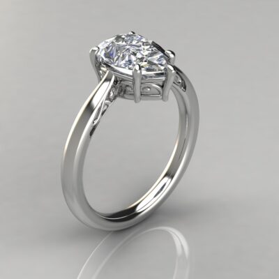 Vintage Inspired Solitaire Pear Cut Moissanite Engagement Ring