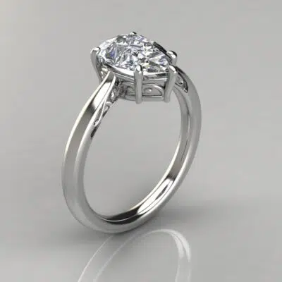 Vintage Inspired Solitaire Pear Cut Moissanite Engagement Ring