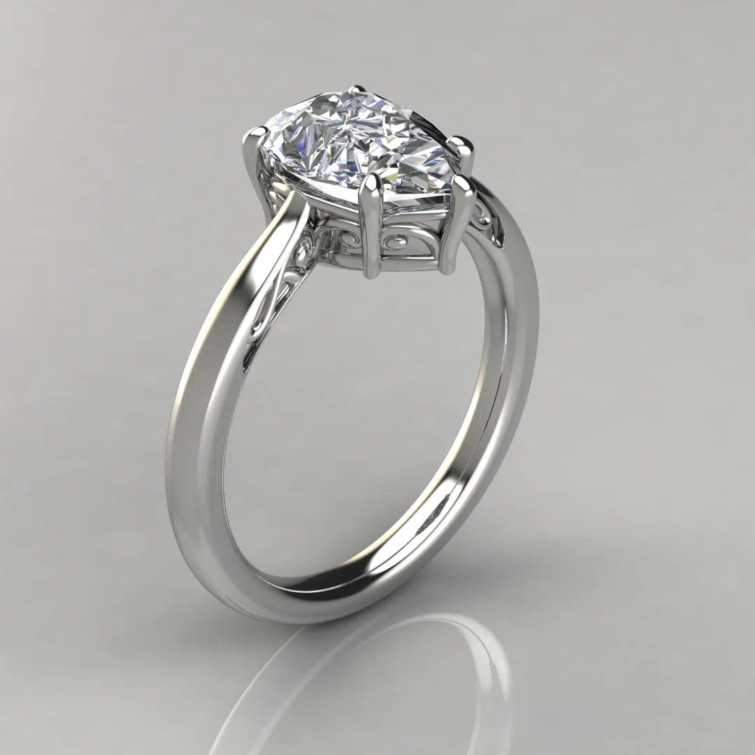 Vintage Inspired Solitaire Pear Cut Moissanite Engagement Ring