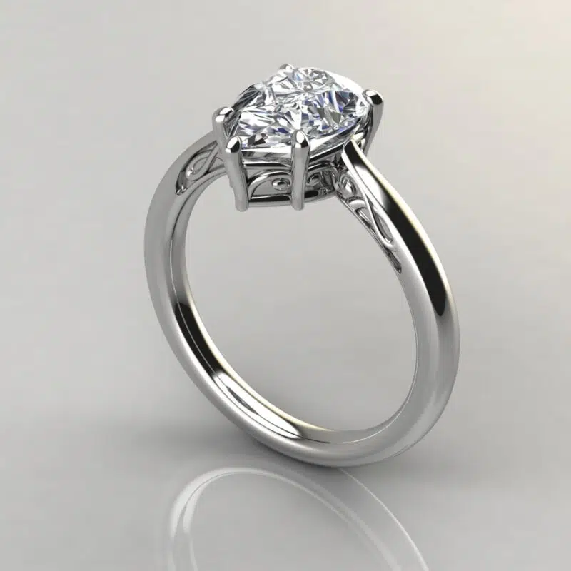 Vintage Inspired Solitaire Pear Cut Moissanite Engagement Ring
