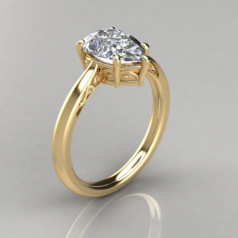 Vintage Inspired Solitaire Pear Cut Moissanite Engagement Ring