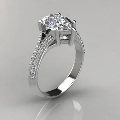 Knife Edge Shared Prong Pear Cut Moissanite Engagement Ring