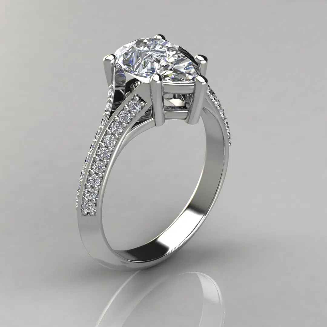 Knife Edge Shared Prong Pear Cut Moissanite Engagement Ring