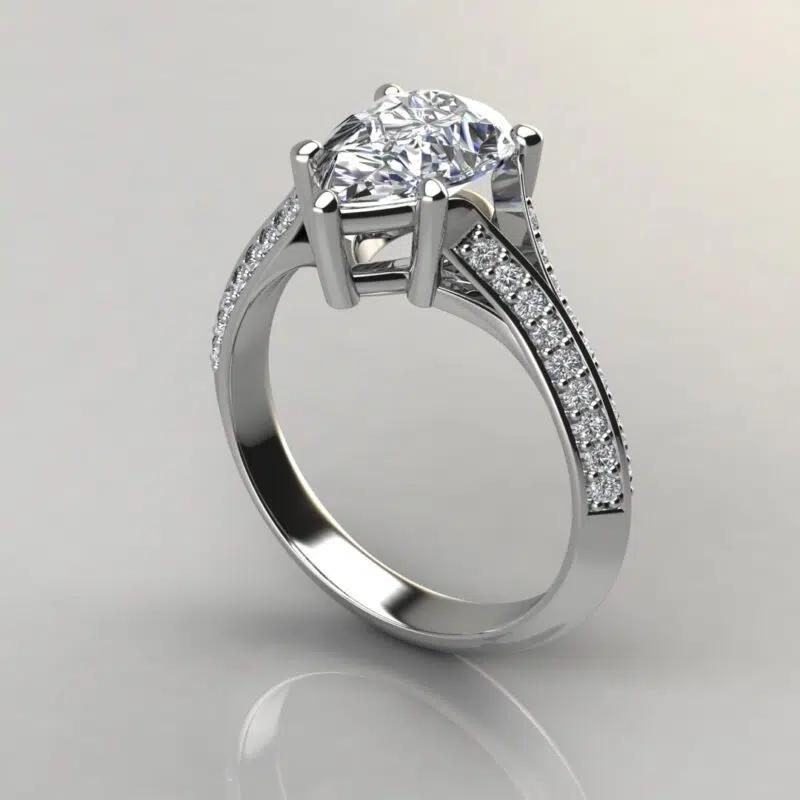 Knife Edge Shared Prong Pear Cut Moissanite Engagement Ring