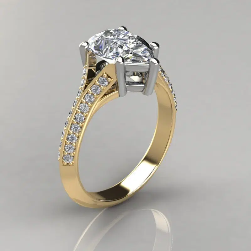 Knife Edge Shared Prong Pear Cut Moissanite Engagement Ring