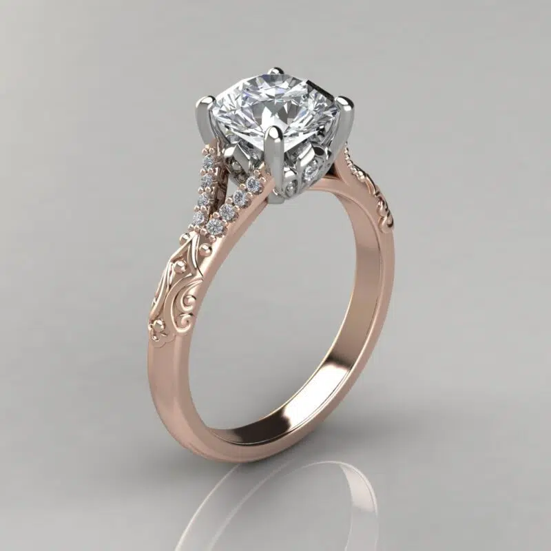 Vintage Inspired Round Cut Moissanite Engagement Ring