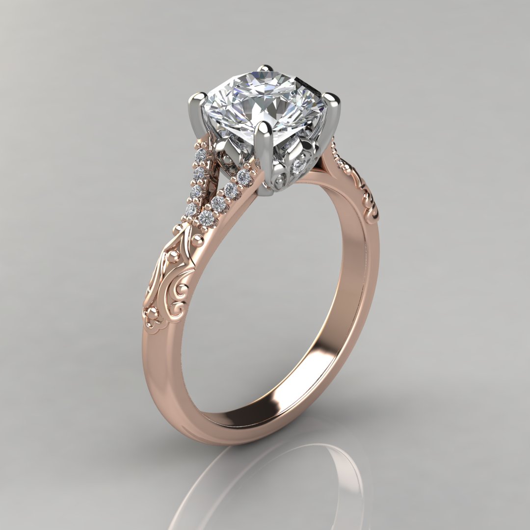 Vintage Inspired Round Cut Moissanite Engagement Ring | Forever Moissanite