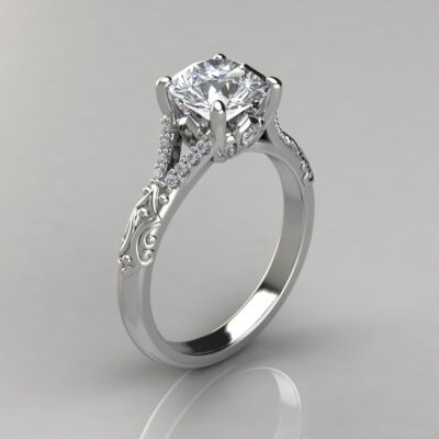 Vintage Inspired Round Cut Moissanite Engagement Ring