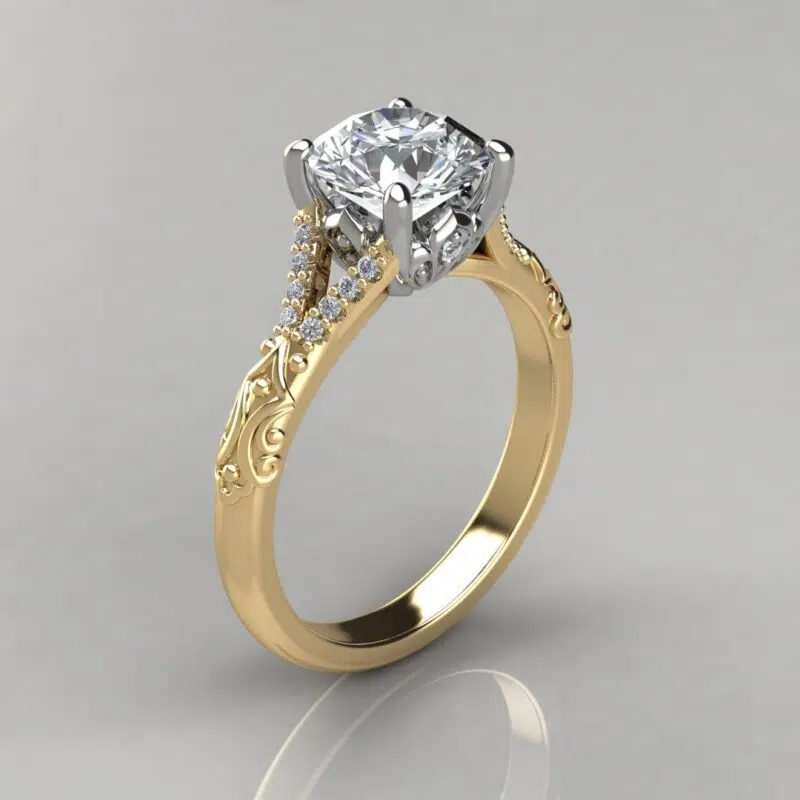 Vintage Inspired Round Cut Moissanite Engagement Ring