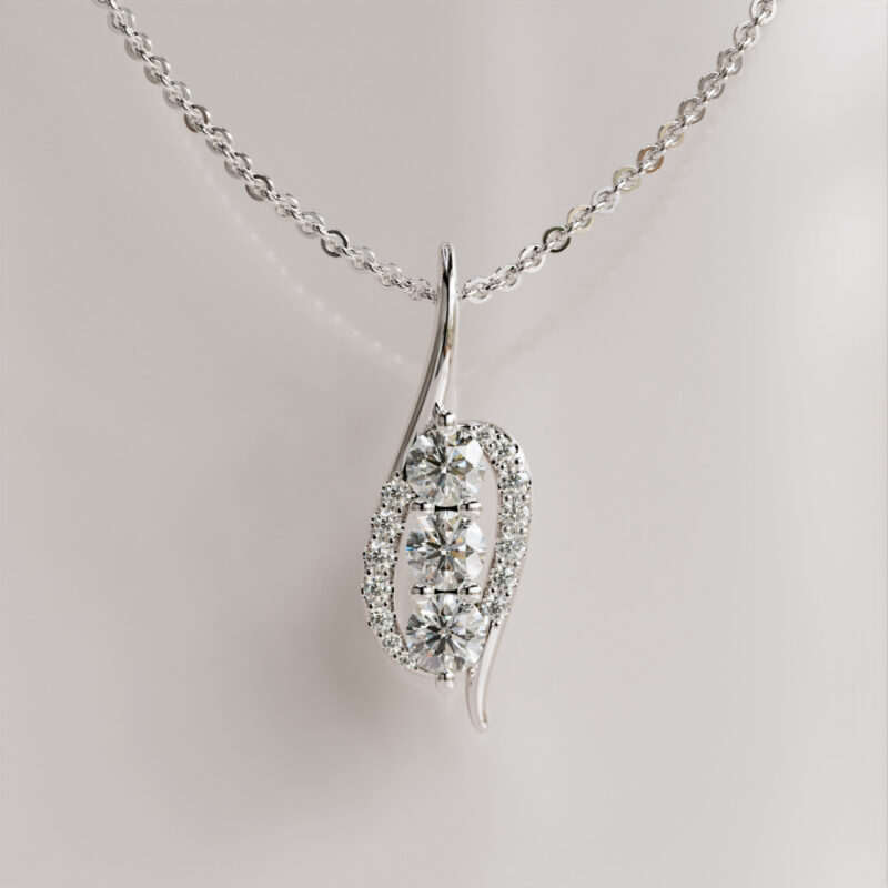 Three Stone Moissanite Pendant with Curved Accent