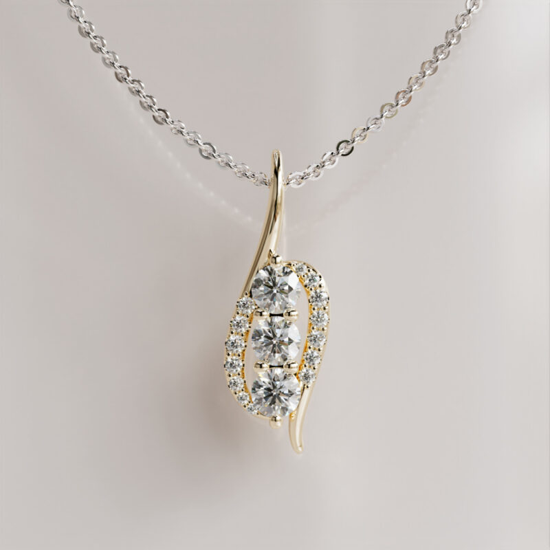 Three Stone Moissanite Pendant with Curved Accent