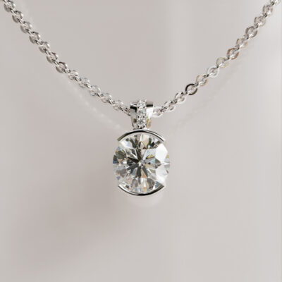 Moissanite Solitaire Pendant with Half-Bezel Setting