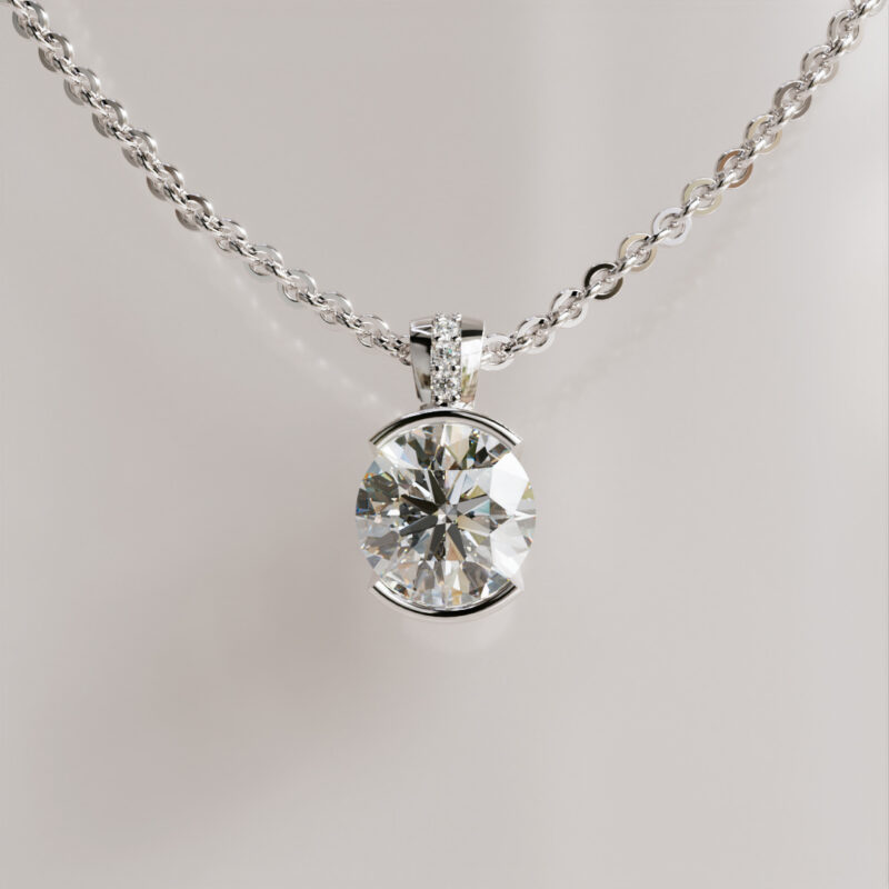 Moissanite Solitaire Pendant with Half-Bezel Setting