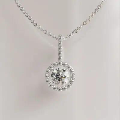 Moissanite Halo Pendant with Shared Prongs
