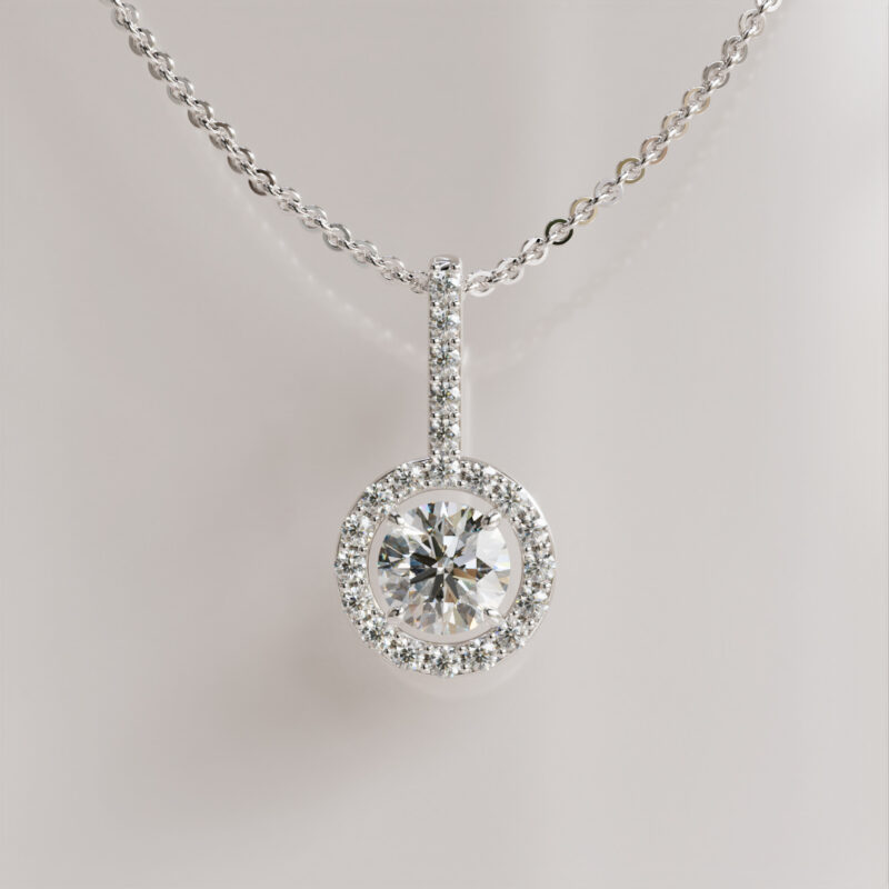 Moissanite Halo Pendant with Shared Prongs