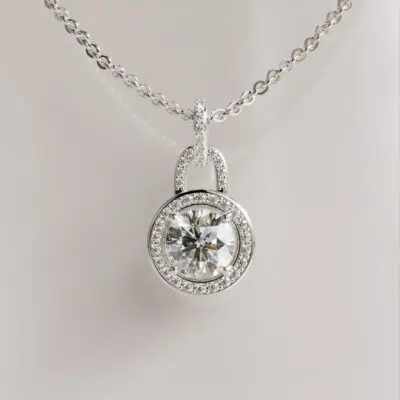 Moissanite Halo Pendant with Double Loop