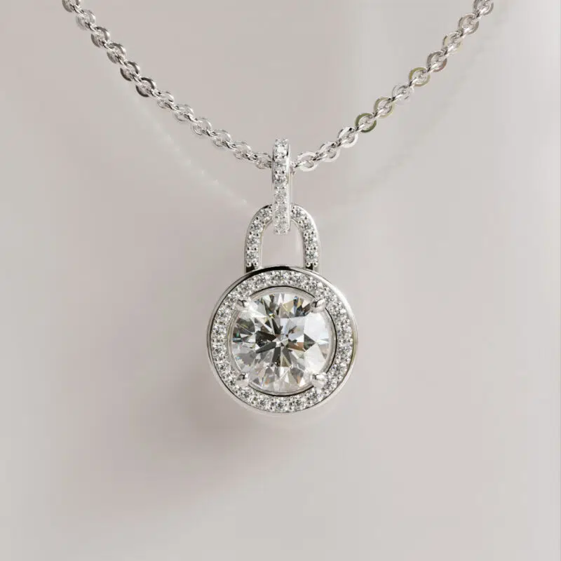 Moissanite Halo Pendant with Double Loop