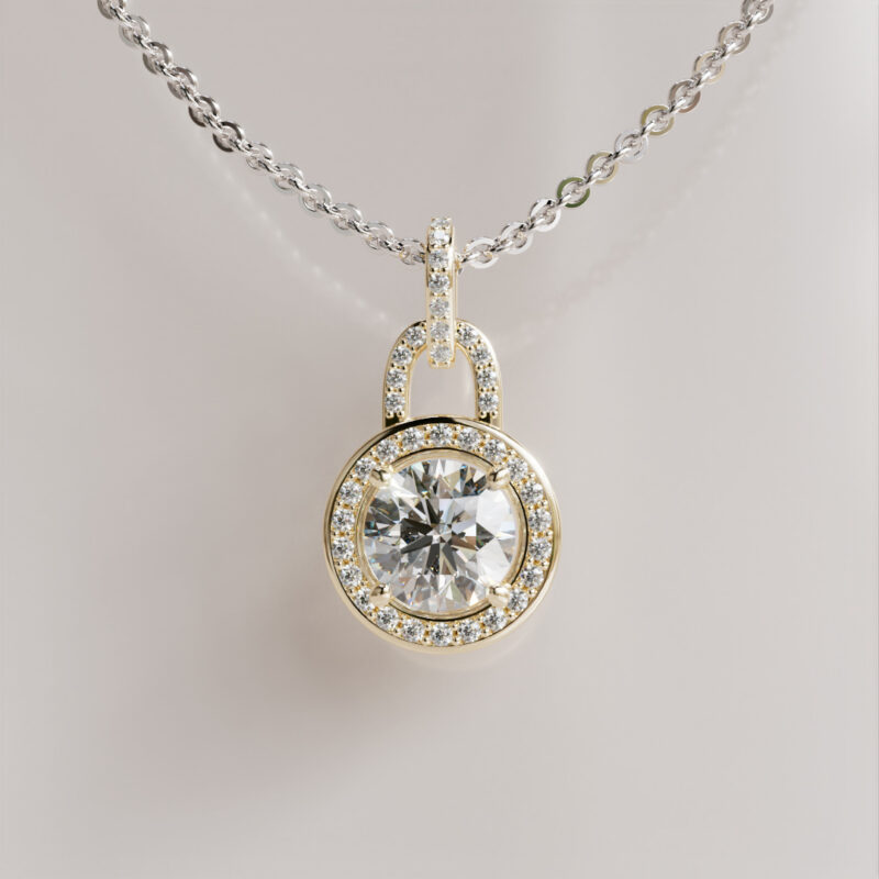 Moissanite Halo Pendant with Double Loop